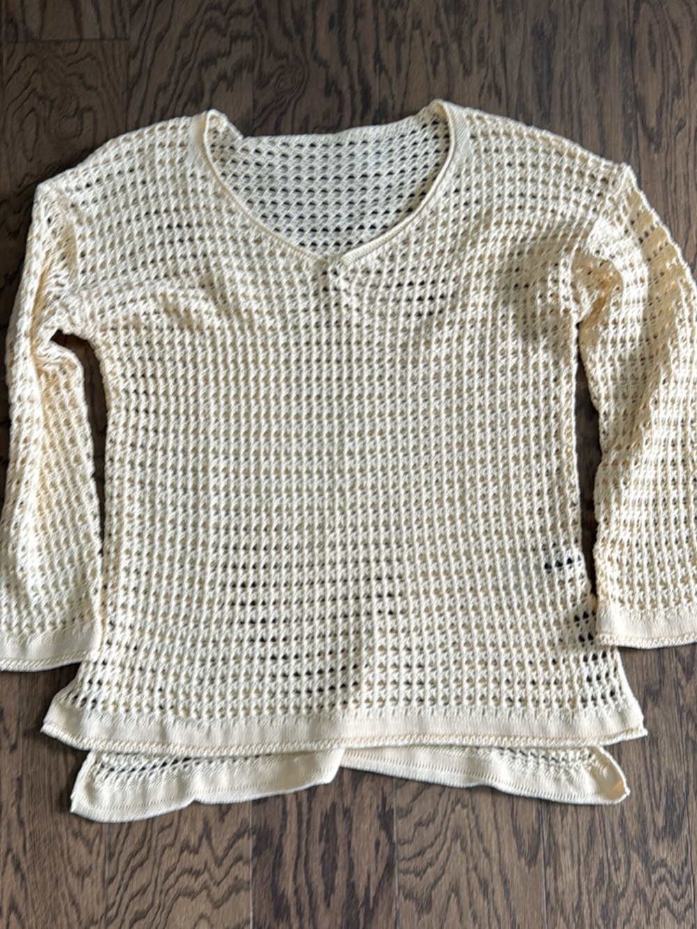 Cream Crochet Open-Weave Knit Sweater swim cover up •